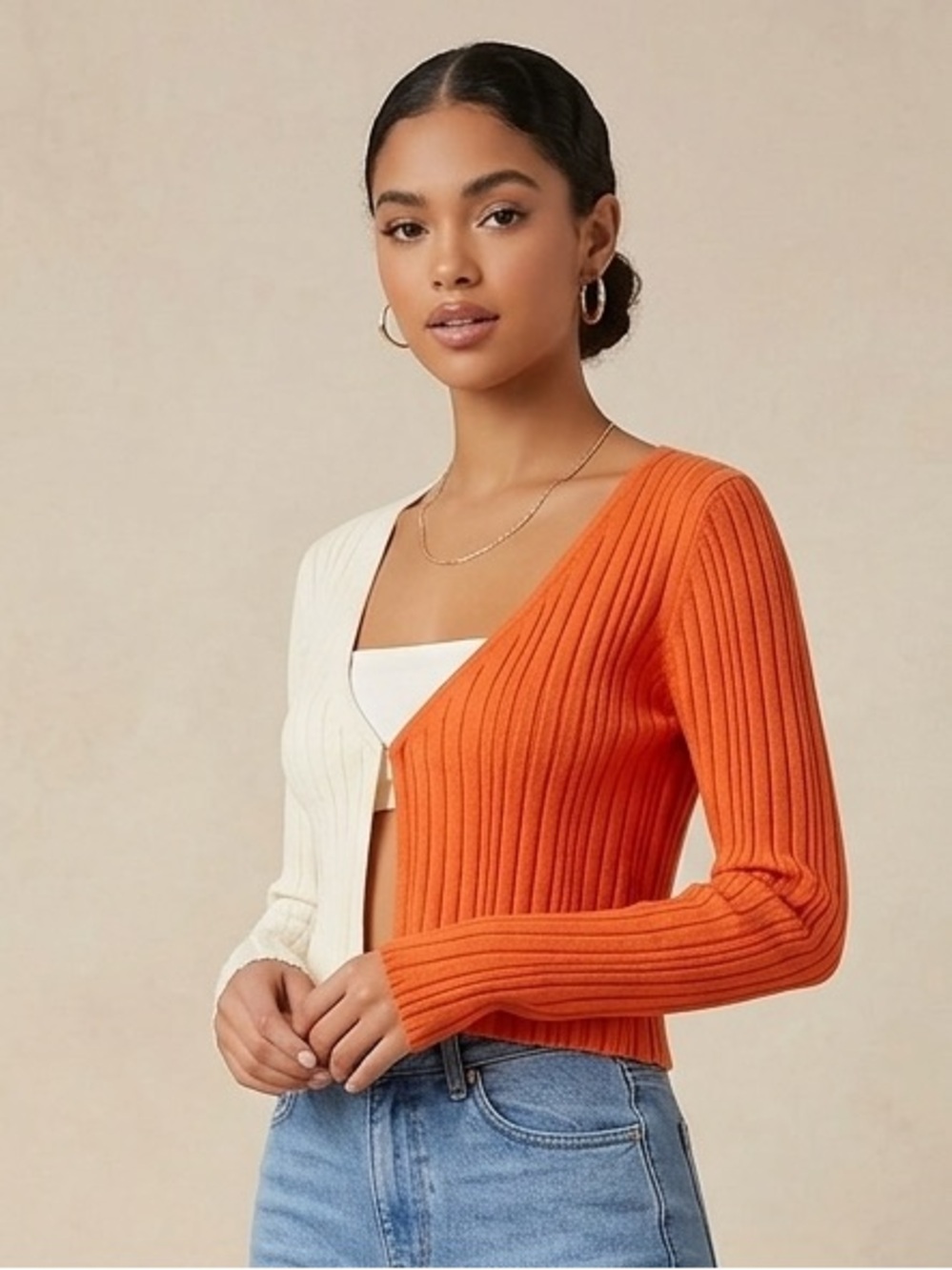 Et Clet Colorblock Knit Cropped Cardigan Sweater